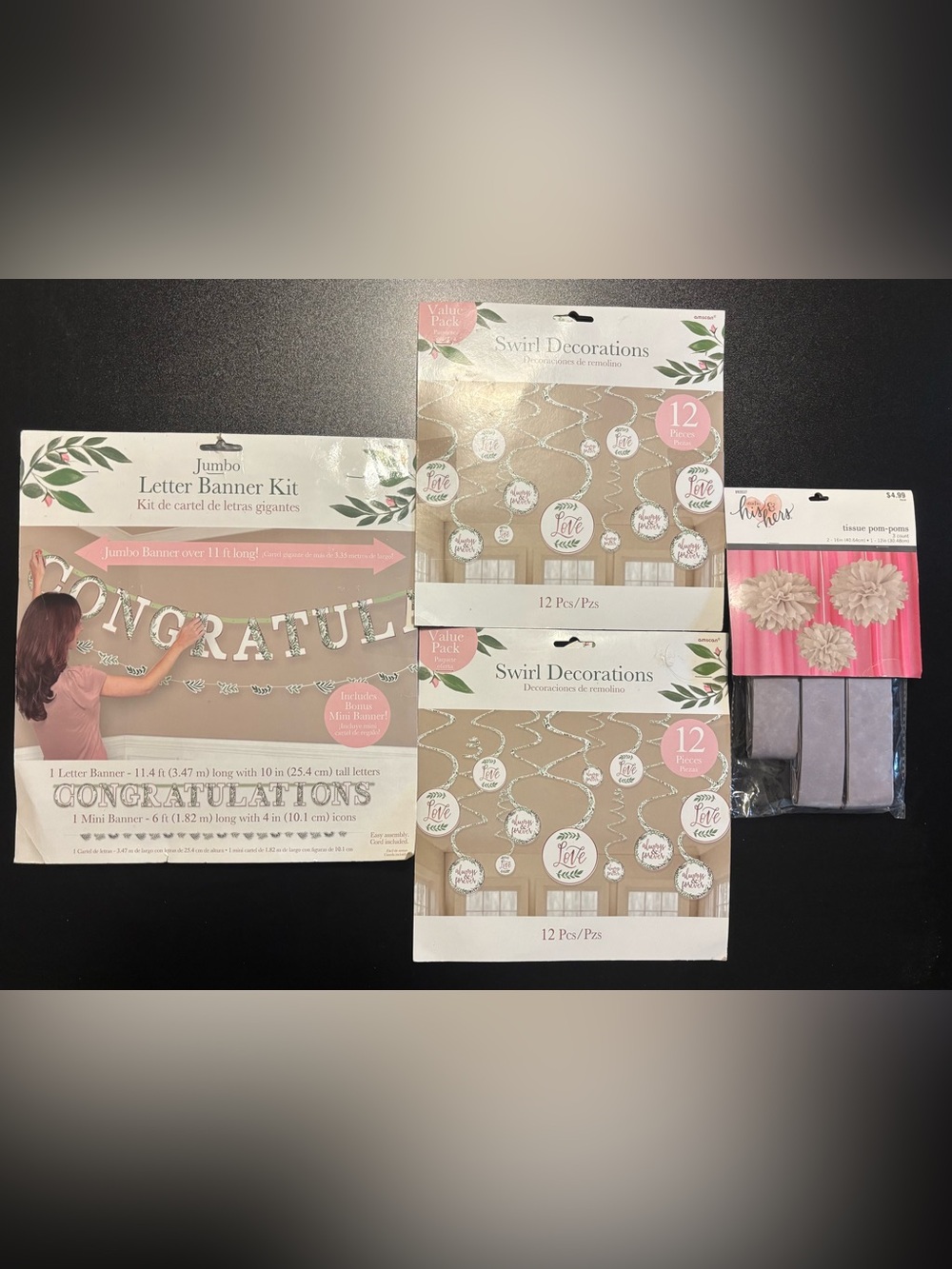 Pink and Silver Party Swirl Decorations & Congratulations Banner Set